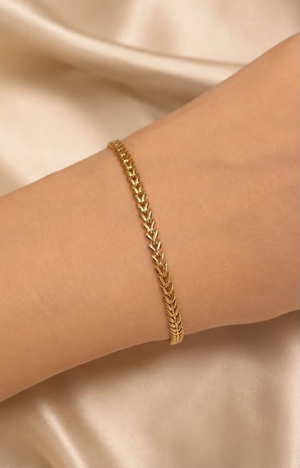 14 Ayar Sık Örme Başak Model Bileklik – Sarı Altın